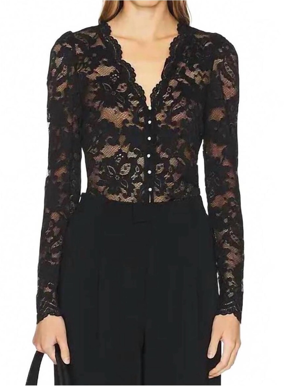 Generation Love Black Floral Lace Button-Front Top